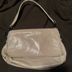 **REDUCED** Lynn Tallerico ivory crinkle patent leather flap shoulder hobo bag